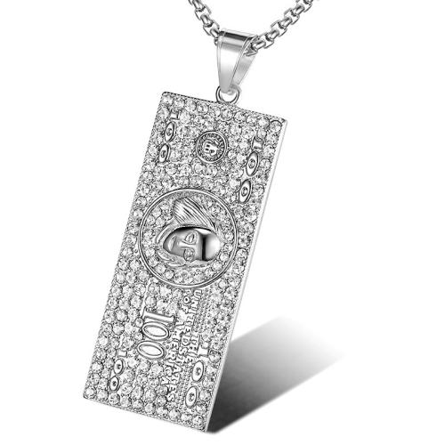 Stainless Steel Pendants, plated, fashion jewelry & for man & with rhinestone, more colors for choice, 25x75mm, Sold By PC
