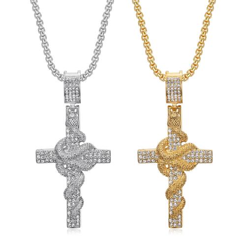 Stainless Steel Cross Pendants, plated, fashion jewelry & for man & with rhinestone, more colors for choice, 31x51mm, Sold By PC
