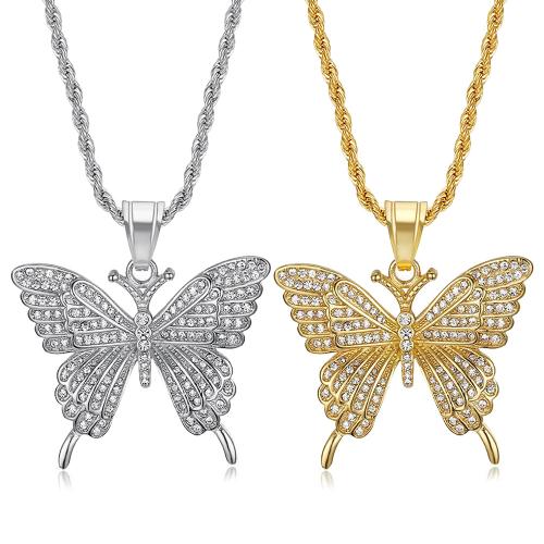Stainless Steel Animal Pendants, Butterfly, plated, fashion jewelry & for man & with rhinestone, more colors for choice, 44x47mm, Sold By PC
