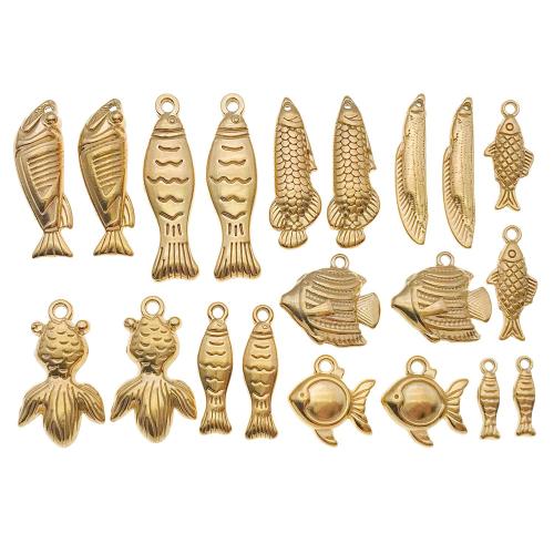 Stainless Steel Animal Pendants, 304 Stainless Steel, Fish, gold color plated, DIY & different styles for choice, 50PCs/Bag, Sold By Bag