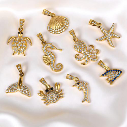 Stainless Steel Animal Pendants, 316L Stainless Steel, plated, ocean design & DIY & different styles for choice & with rhinestone, Sold By PC