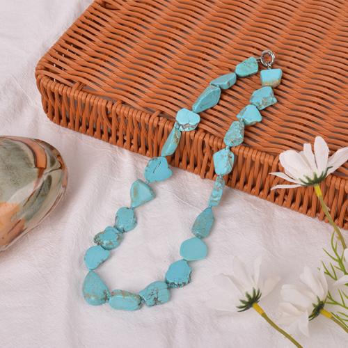Natural Turquoise Necklace, Geometrical Pattern, handmade, folk style & Unisex, beads size 16-18X20-22mm, Length:Approx 50 cm, Sold By PC