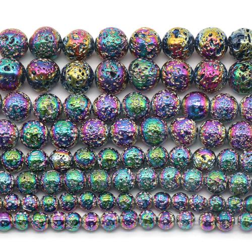 Natural Lava Beads, Round, plated, DIY & different size for choice, multi-colored, Sold By Strand