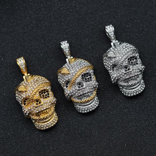 Stainless Steel Skull Pendants, plated, DIY & Unisex & with rhinestone, more colors for choice, 29x44mm, Sold By PC