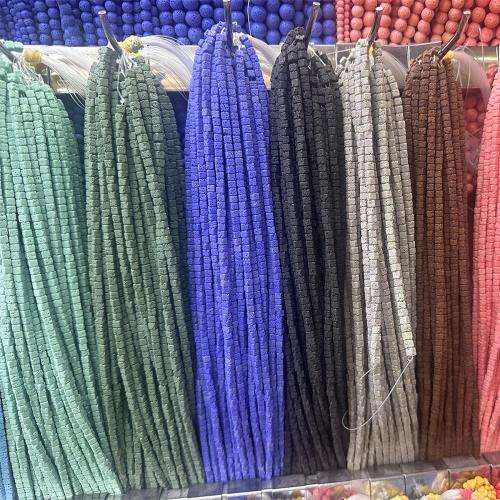 Natural Lava Beads, Square, DIY, more colors for choice, 4x4mm, Sold Per Approx 38 cm Strand