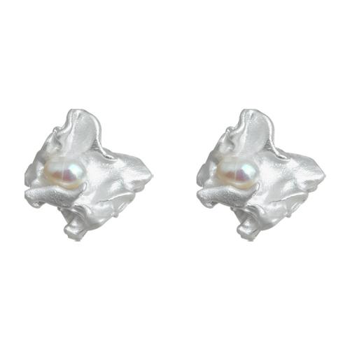 Freshwater Pearl Stud Earring, for woman, white, 19x19mm, Sold By Pair
