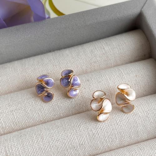 Brass Stud Earring, 14K gold plated, for woman & enamel, more colors for choice, 9x13mm, Sold By Pair