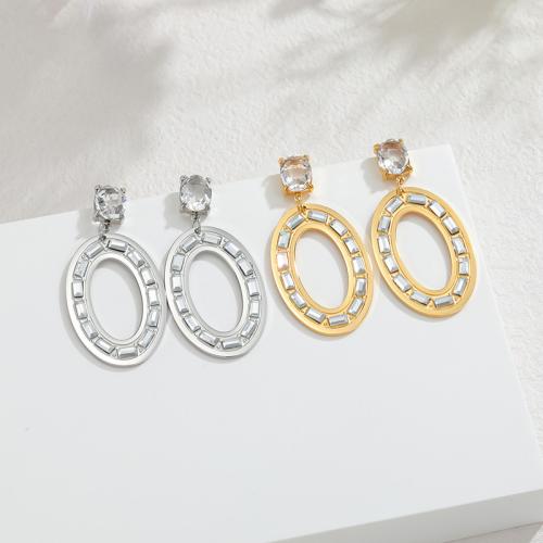 Stainless Steel Drop Earring, plated, for woman & with cubic zirconia, more colors for choice, 25x53mm, Sold By Pair