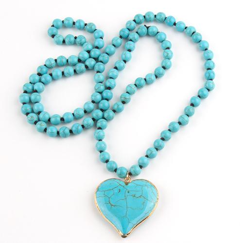 Turquoise Necklace, Heart, folk style & Unisex, more colors for choice, Sold Per Approx 86-88 cm Strand
