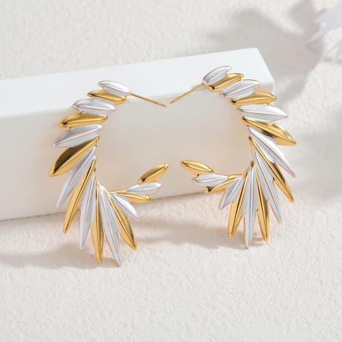 Stainless Steel Stud Earrings, gold color plated, for woman & enamel, white, 37x54mm, Sold By Pair