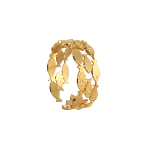 Stainless Steel Finger Ring, Fish, gold color plated, adjustable & for woman & hollow, 7mm, US Ring Size:8, Sold By PC