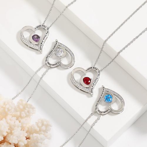 Cubic Zirconia Micro Pave Brass Pendant, Heart, platinum color plated, adjustable & rolo chain & micro pave cubic zirconia & for woman & enamel, more colors for choice, nickel, lead & cadmium free, 24x21mm, 1.8mm, Sold Per 46 cm Strand