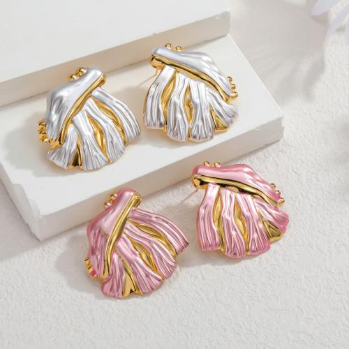 Stainless Steel Stud Earrings, gold color plated, for woman & enamel, more colors for choice, 37x39mm, Sold By Pair