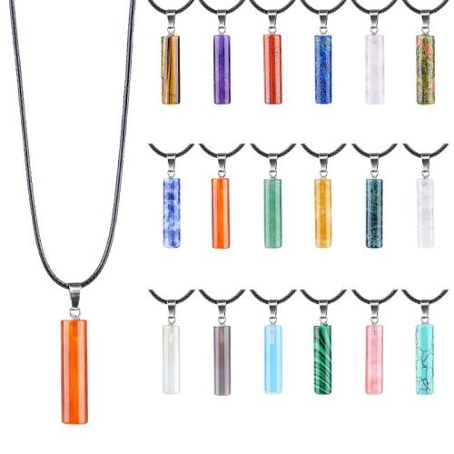 Natural Gemstone Necklace, with leather cord, with 5cm extender chain, Column, different materials for choice & Unisex & adjustable, more colors for choice, 8x30mm, Sold Per Approx 45 cm Strand