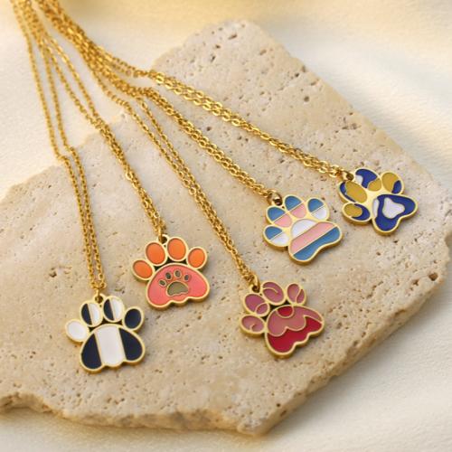 Collar de acero inoxidable de la joyería, con 5cm extender cadena, Garra, chapado en color dorado, ajustable & cadena oval & para mujer & esmalte, más colores para la opción, 15x16mm, 1mm, Vendido para aproximado 40 cm Sarta