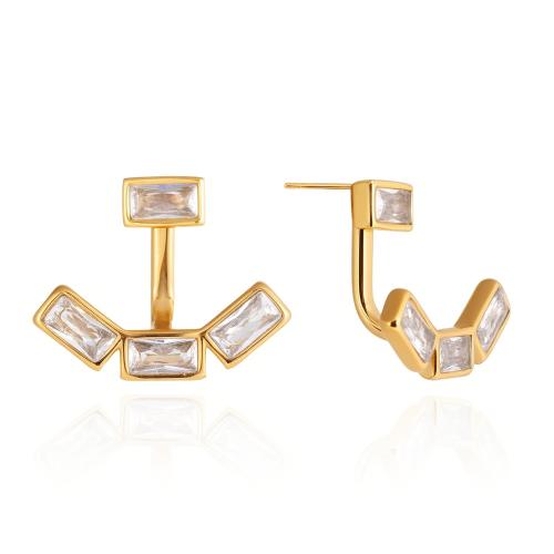 Stainless Steel Stud Earrings, gold color plated, for woman & with cubic zirconia, 22.90x21.30mm, Sold By Pair
