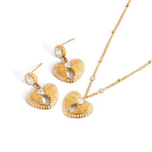 Rhinestone Edelstahl Schmuck Set, Herz, goldfarben plattiert, verschiedene Stile für Wahl & für Frau & mit Strass, keine, verkauft von setzen