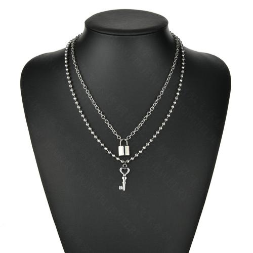 Sweater Chain Necklace, Titanium Steel, Lock and Key, polished, Double Layer & fashion jewelry & Unisex, original color, nickel, lead & cadmium free, Length:Approx 51-80 cm, Sold By PC