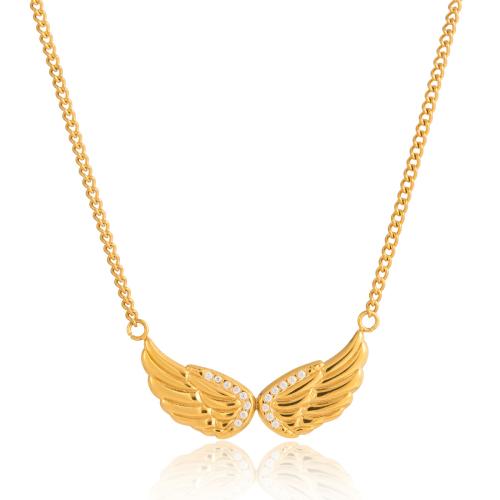 Stainless Steel Jewelry Necklace, with 5cm extender chain, gold color plated, adjustable & micro pave cubic zirconia & for woman, Sold Per Approx 42 cm Strand