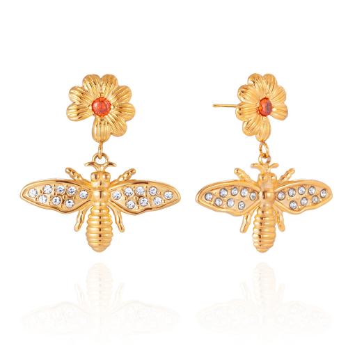 Stainless Steel Drop Earring, gold color plated, micro pave cubic zirconia & for woman, 27.90x30.90mm, Sold By Pair