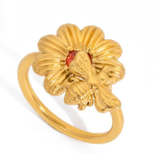 Цирконий Нержавеющая сталь палец кольцо, нержавеющая сталь, плакирован золотом, Женский & с кубическим цирконием, 15.60mm, размер:7, продается PC