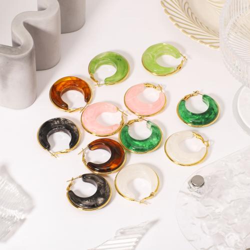 Resin Earring, with Titanium Steel, gold color plated, for woman, more colors for choice, 12x36mm, Sold By Pair