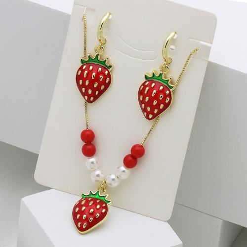 Латунь Комплект ювелирных изделий, с Пластиковая жемчужина, плакирован золотом, разные стили для выбора & Женский & эмаль, Много цветов для выбора, длина:Приблизительно 50 см, продается указан