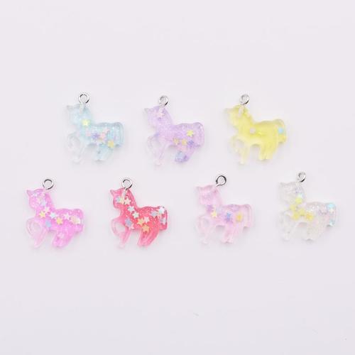 Подвески из смолы, канифоль, с Блестки, единорог, DIY, Много цветов для выбора, 22x23mm, продается PC
