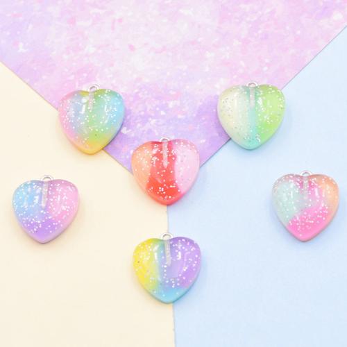 Подвески из смолы, канифоль, Сердце, цвет градиента & DIY, Много цветов для выбора, 20x19mm, продается PC