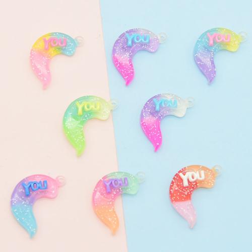 Подвески из смолы, канифоль, Луна, цвет градиента & DIY & с письмо узором, Много цветов для выбора, 39x21mm, продается PC