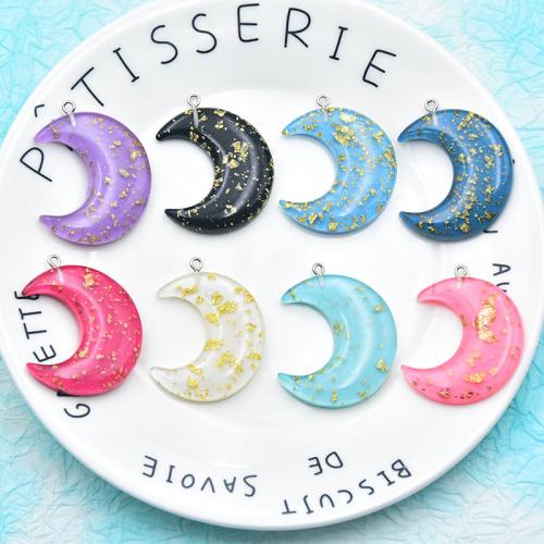Подвески из смолы, канифоль, Луна, DIY & золотая фольга, Много цветов для выбора, 42x32mm, продается PC