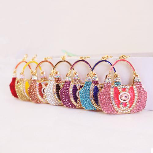 Брелки для ключей, цинковый сплав, Сумка, плакирован золотом, эмаль & со стразами, Много цветов для выбора, 50x12x119mm, продается PC