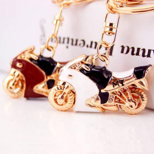 Брелки для ключей, цинковый сплав, Мотоцикл, плакирован золотом, эмаль & со стразами, Много цветов для выбора, 43x85mm, продается PC