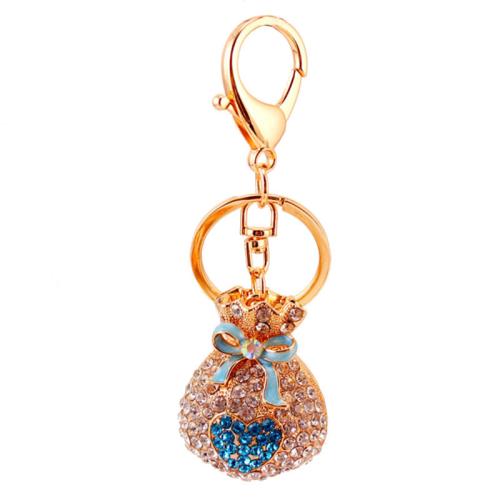 Bag Purse Charms Keyrings Keychains, Tibetan Style, Money Bag, gold color plated, enamel & with rhinestone, more colors for choice, nickel, lead & cadmium free, 35x105mm, Sold By PC