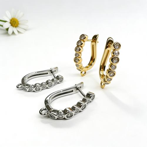 Messing Ohrring Tropfen Komponente, plattiert, DIY & mit kubischem Zirkonia, keine, frei von Nickel, Blei & Kadmium, 14x22mm, verkauft von Paar