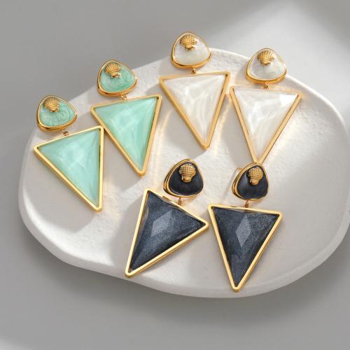 Stainless Steel Drop Earring, gold color plated, for woman & enamel, more colors for choice, 30x60mm, Sold By Pair