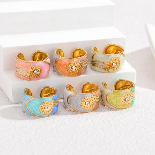 Эмаль Нержавеющая сталь палец кольцо, нержавеющая сталь, плакирован золотом, Женский & эмаль & со стразами, Много цветов для выбора, 12mm, размер:7, продается PC