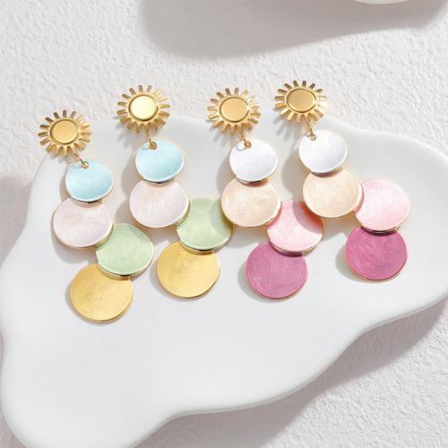 Stainless Steel Drop Earring, gold color plated, for woman & enamel, more colors for choice, 18x70mm, Sold By Pair