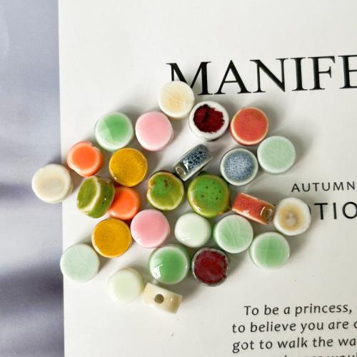 Ювелирный фарфоровый бусины, фарфор, Плоская круглая форма, DIY, Много цветов для выбора, 11x7mm, отверстие:Приблизительно 2.3mm, продается PC