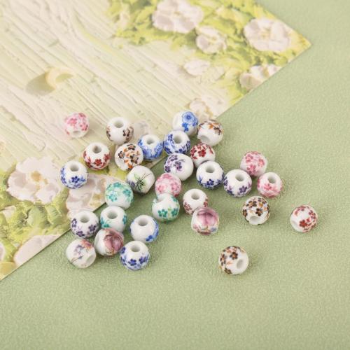 Printing Porcelain Beads, DIY & with flower pattern, more colors for choice, 8mm, 50PCs/Bag, Sold By Bag
