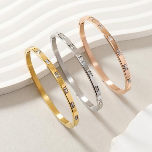 Нержавеющая сталь 304 браслет на запястье/щиколотку, Другое покрытие, Женский & со стразами, Много цветов для выбора, bangle width 4mm, внутренний диаметр:Приблизительно 60mm, продается PC