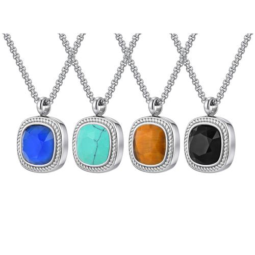 Natural Gemstone Necklace, 304 Stainless Steel, with Gemstone, Square, DIY & different materials for choice & faceted, 18x23.70mm, Sold By PC