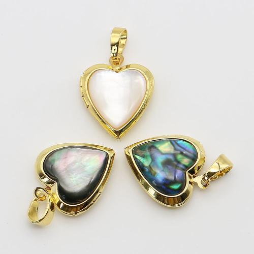 Fashion Locket Pendants, Shell, with Brass, Heart, gold color plated, DIY & different materials for choice, 17x21mm, Sold By PC