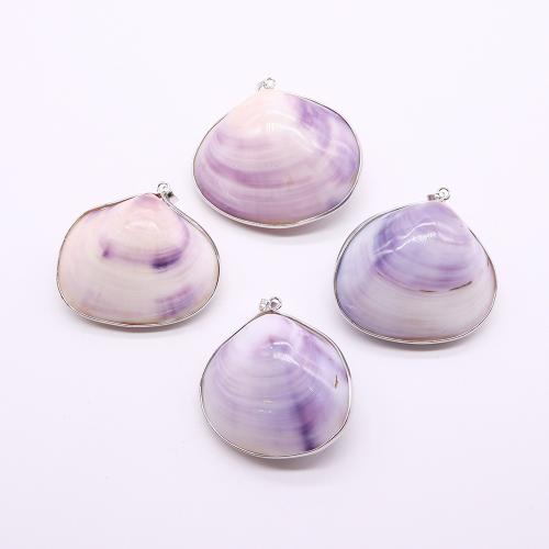 Shell Pendants, with Brass, plated, DIY & double-sided, purple, pendant size 45-55mm, Sold By PC