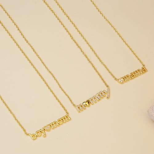 Латунь Ожерелье, с 5cm наполнитель цепи, Алфавитное письмо, Другое покрытие, День матери ювелирные изделия & разные стили для выбора & Женский & со стразами, длина:Приблизительно 40 см, продается PC