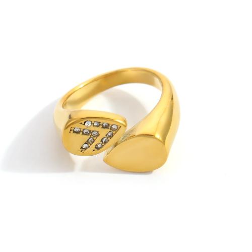 Rhinestone Stainless Steel Finger Ring, 18K gold plated, for woman & with rhinestone, Sold By PC