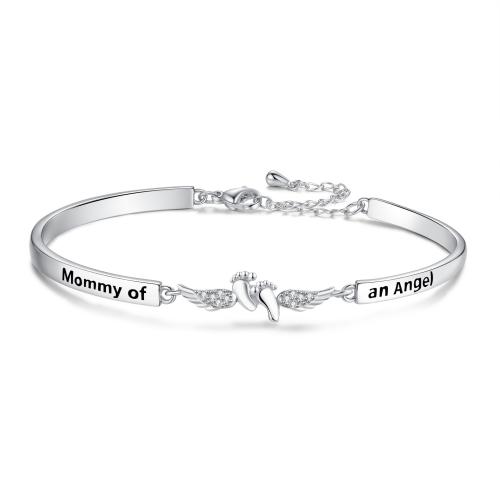 Brass Bracelet, Footprint, platinum plated, different styles for choice & with letter pattern & micro pave cubic zirconia & for woman, Inner Diameter:Approx 60mm, Sold By PC