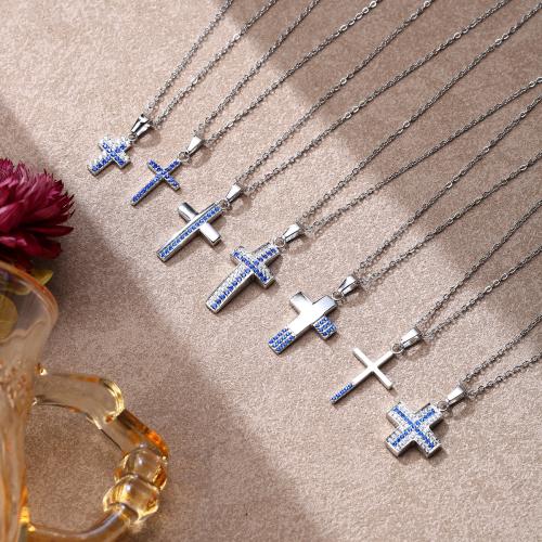 Нержавеющая сталь 304 Ожерелье, с 5cm наполнитель цепи, Kресты, разные стили для выбора & Женский & со стразами, длина:Приблизительно 45 см, продается PC