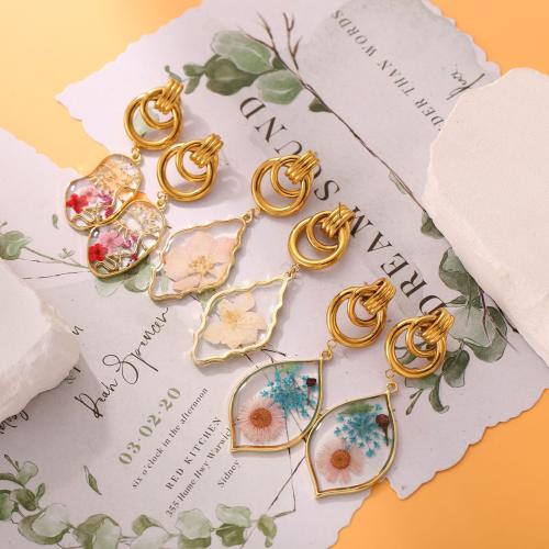 Нержавеющая сталь 304 Сережка, с Сухих цветов & канифоль, Другое покрытие, разные стили для выбора & Женский & эмаль, продается Пара