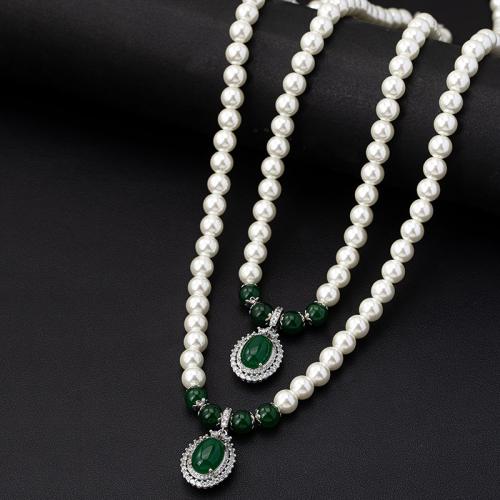 Glasperlen Halskette, mit Grüner Achat, verschiedene Größen vorhanden & Micro pave Zirkonia & für Frau, verkauft von PC